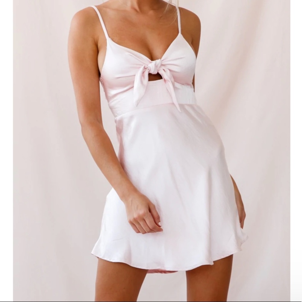 Selfie Leslie Starry Night Satin Bust-Tie Mini Dress Pink